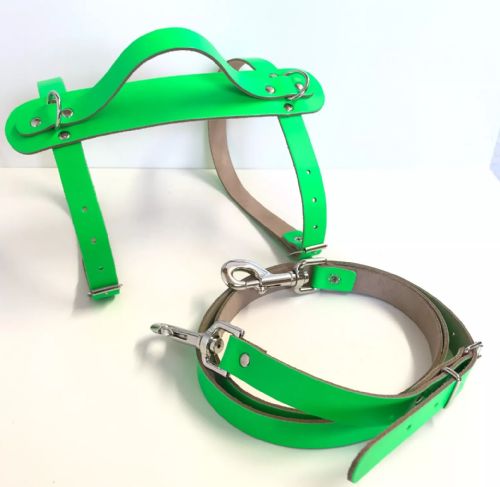 Leather Carrier Straps with Handle & Strap- for Picnic / Travel Rugs / Yoga Mats (Fluorescent Green)